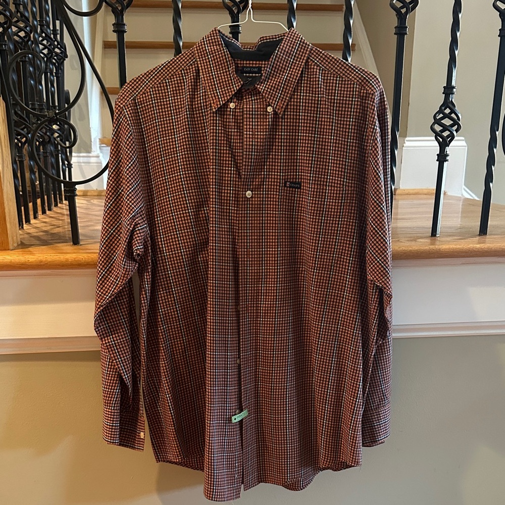 Chaps Men's Orange and Navy Plaid Casual Shirt